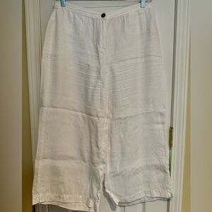 Eileen Fisher Cropped White Linen Wide Leg Pants